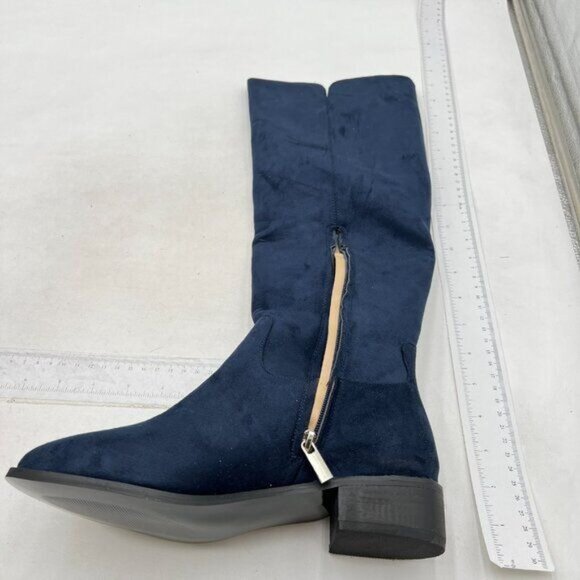 Womens Knee High Boots, Round Toe Low Block Heel Riding Boots  Cowboy Boots Blue - Picture 2 of 7